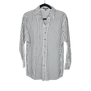 GO SILK 100% Cotton Big Shirt with black and white vertical stripes size Small